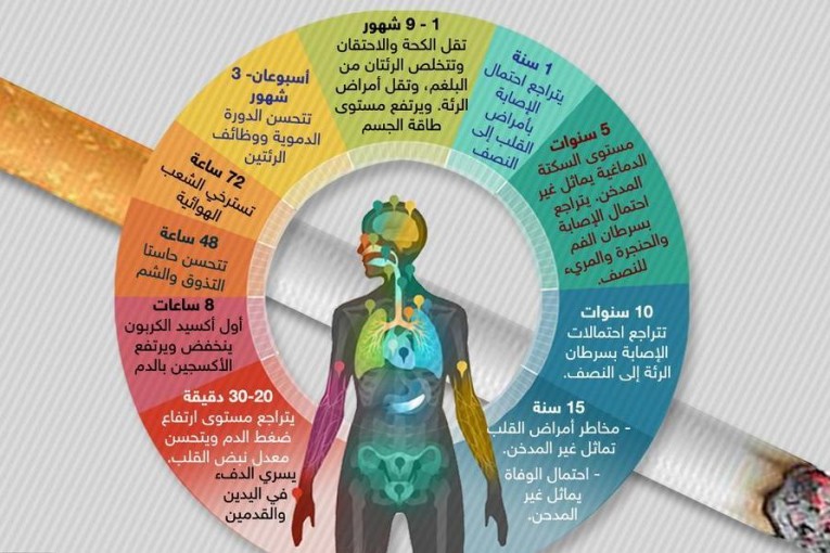 إنفوغرافيك.. هذا ما سيحدث لجسمك بعد التوقف عن التدخين