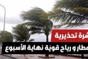 نشرة تحذيرية : رياح قوية وأمطار غزيرة
