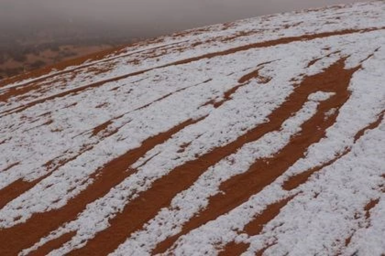 الصحراء الجزائرية تكتسي حلة بيضاء بعد تساقط كميات هامة من الثلوج (صور)
