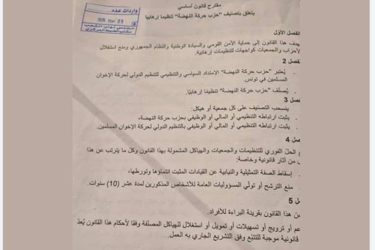 فاطمة المسدي تقدم مقترح قانون لتصنيف النهضة ‘حركة إرهابية’